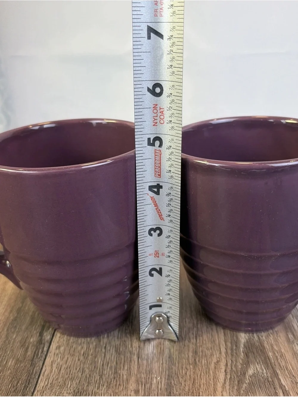 Set of 2 Pier 1 One Imports Grape Purple Ribbed Stone Ware Coffee Cups Mugs